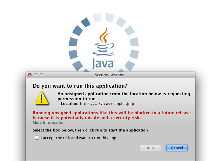 Center Viewer gives Java Security Warning 'unsigned application'